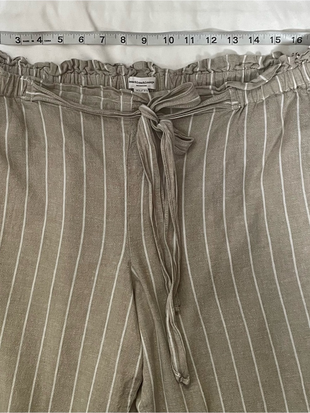 Beachlunchlounge Linen Blend Pinstripe Drawstring Pants XL Coastal Boho Casual - Picture 9 of 11